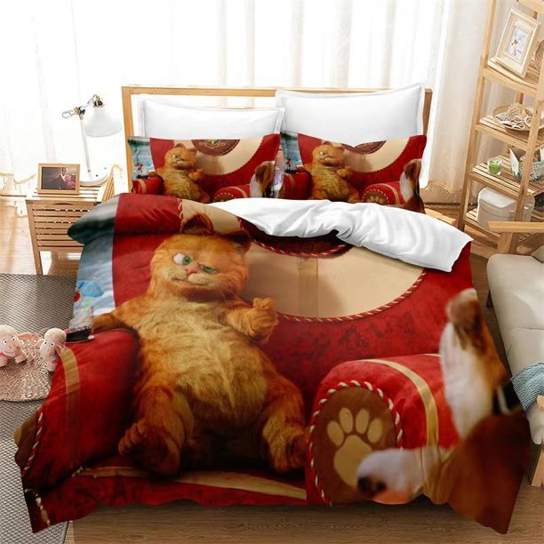 Gar-field 3 PCS Comfort Set with 2 Pillowcases Garfiel-d Bedding Set Sheet Set for Kids Adults,All Season Lightweight