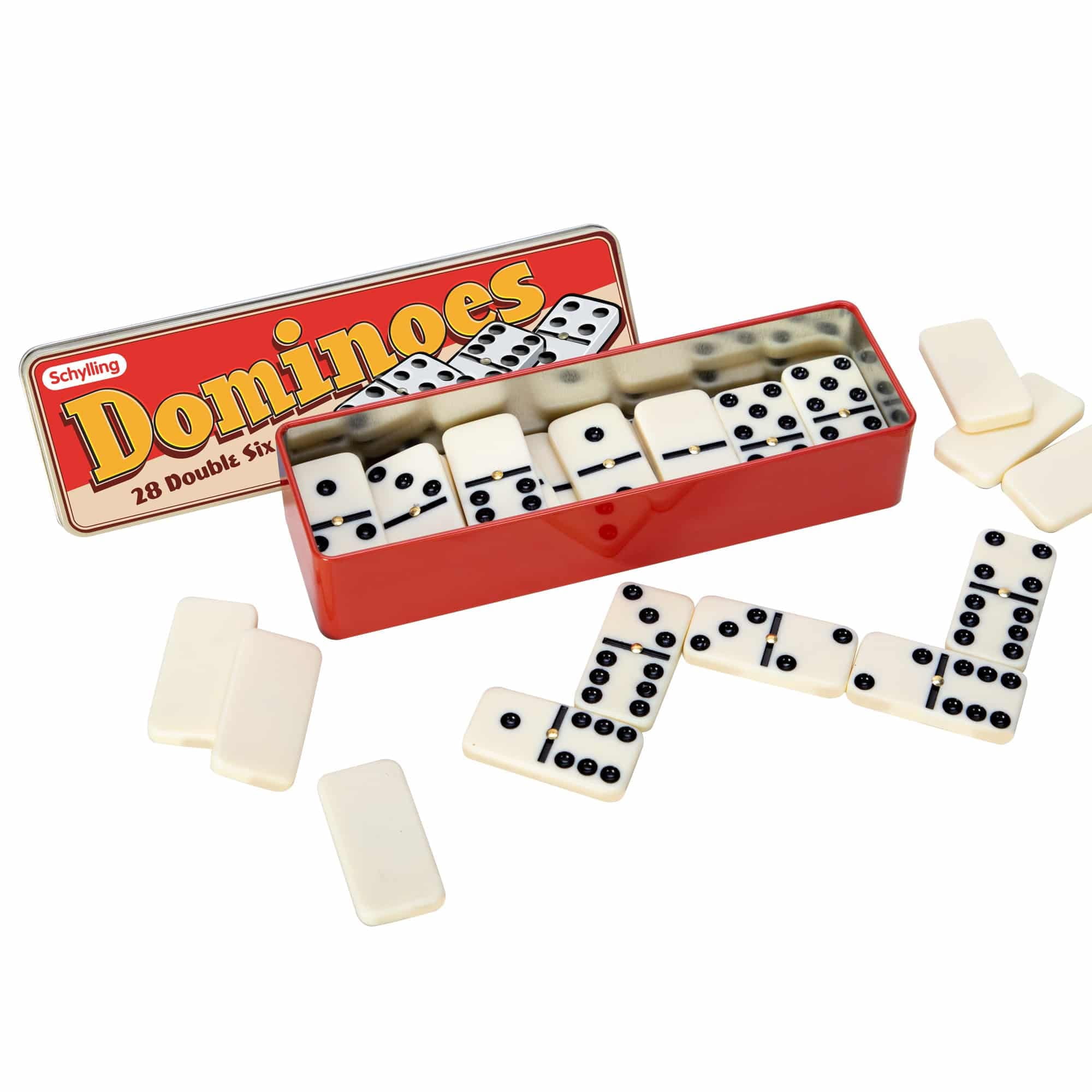 Juguete De Dominó Schylling Double Six Con 28 Fichas De Dominó En Caja De Hojalata