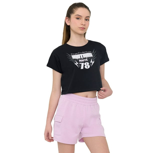 Polera Niña Teen Manga Corta Fun Negro Corona
