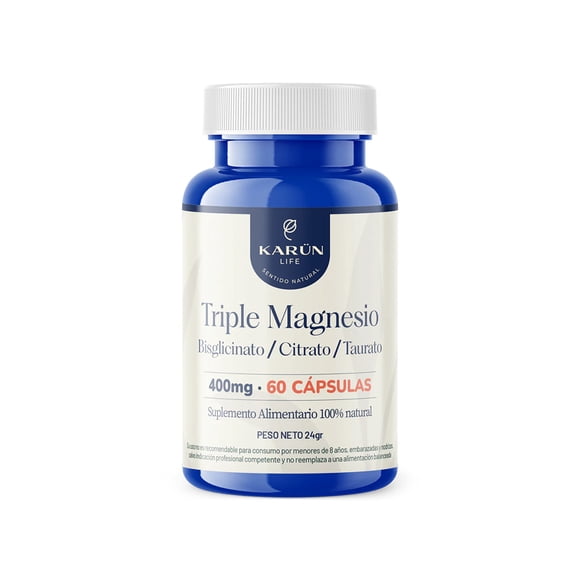 Triple Magnesio - Bisglicinato, Citrato y Taurato 400mg 60 Cap Karun Life