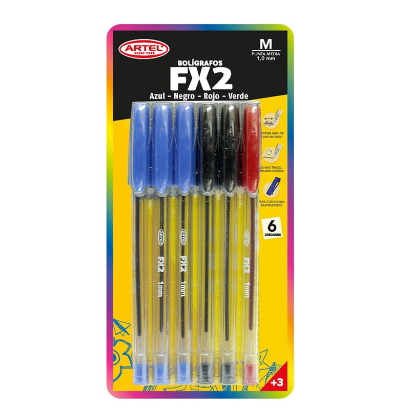Artel - Bolígrafos Fx2 1Mm Punta Media (6 Un)