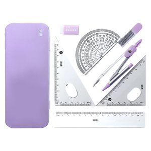 Magideal - Kits De Geometría Matemática Juego De Dibujo Borrador Reutilizable Regla Triangular De 45 Degree 60 Degree Regla De 6 ""Brújula Portátil Para Niños Escuela Hogar Caja Cerrada Violeta
