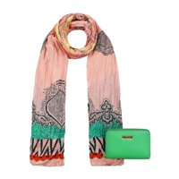 Kubayoff - Kenneth Cole - Pack Bufanda Alcala Coral + Billetera Trifold Verde