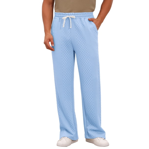 INSPIRE CHIC Pantalones de Hombre Casuales de Color Sólido con Textura Jacquard de Pierna Recta y Cintura con Cordón 34 Azul