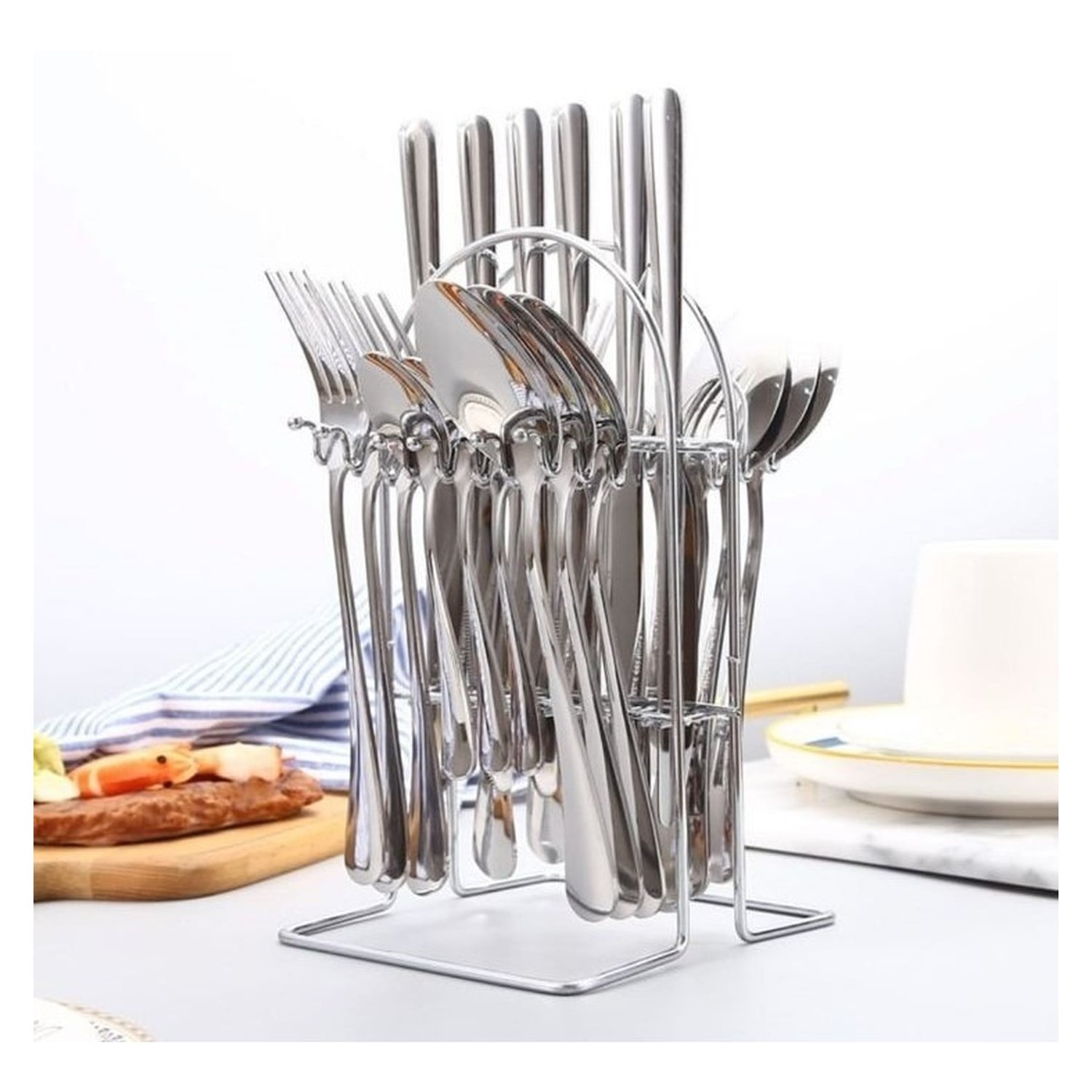 Genérico - Juego Cubiertos 24 Piezas Acero Inoxidable Plateado