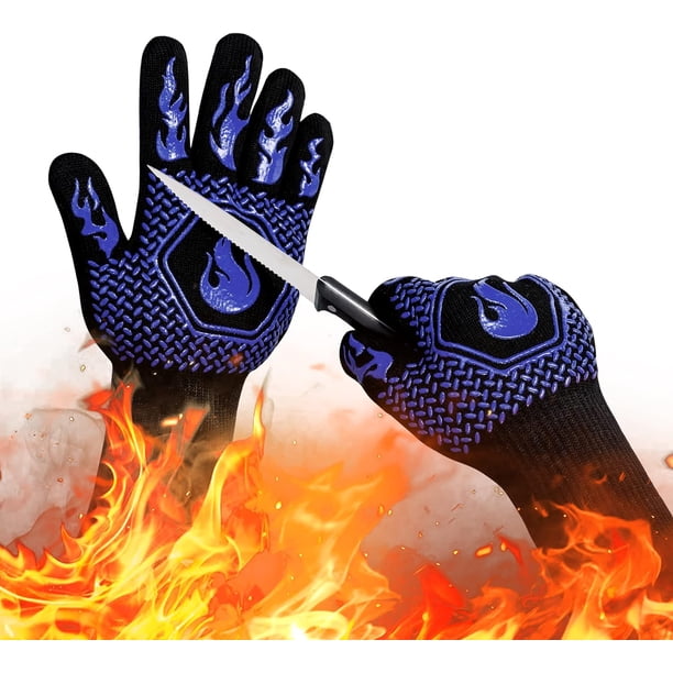 1 par/2 guantes para barbacoa, guantes para asar, guantes resistentes al calor para horno, guantes ignífugos de cocina de 800 °C para asar, hornear, cocinar y soldar.