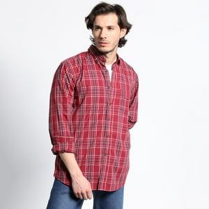 Truval - Camisa Manga Larga Trevira Cuadros Regular Fit Vino Xxl