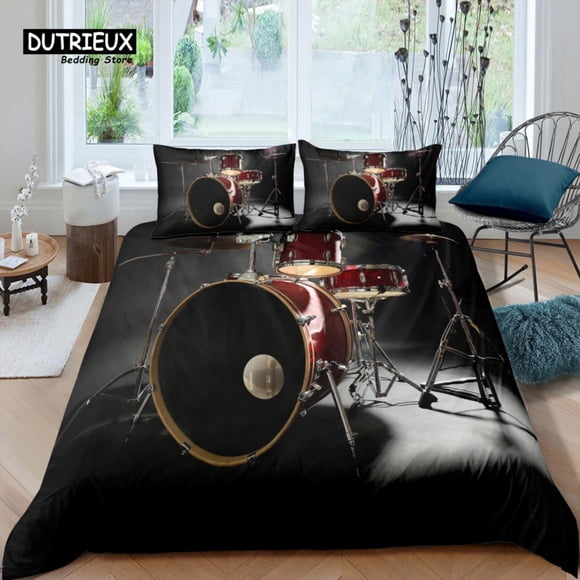 x2147 Bed SheetsHome Living Luxury Drum Kit Bedding Set Musical Duvet Cover Pillowcase and EU/US/AU/UK Size Comforter Bedding 3-Piece Bedding Set (1 Duvet Cover + 2 Pillow Shams) nj2147