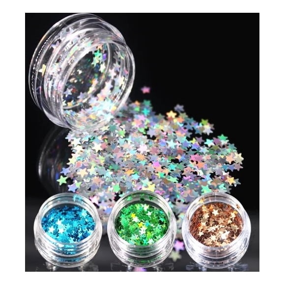 Glitter Para Resina Uv 14 Estrellas Holográfica Aros Llavero