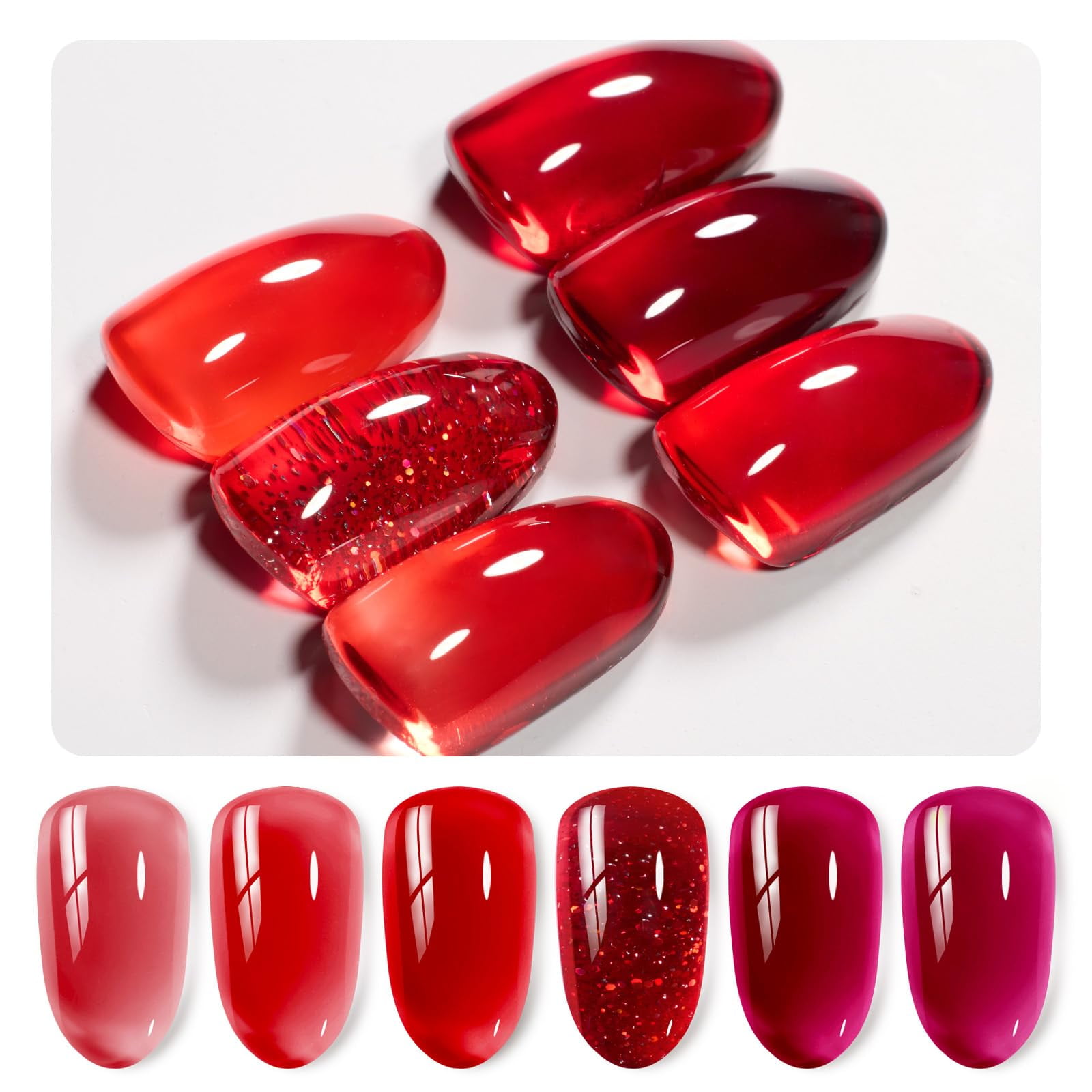 Beetles Gel Polish - Set De Esmaltes De Uñas En Gel Beetles Red Jelly, 6 Colores, 7,5 Ml