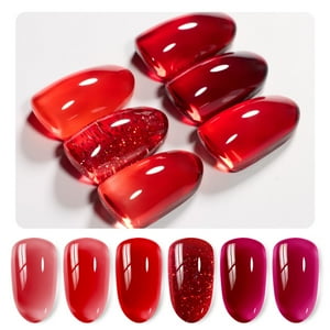Beetles Gel Polish - Set De Esmaltes De Uñas En Gel Beetles Red Jelly, 6 Colores, 7,5 Ml