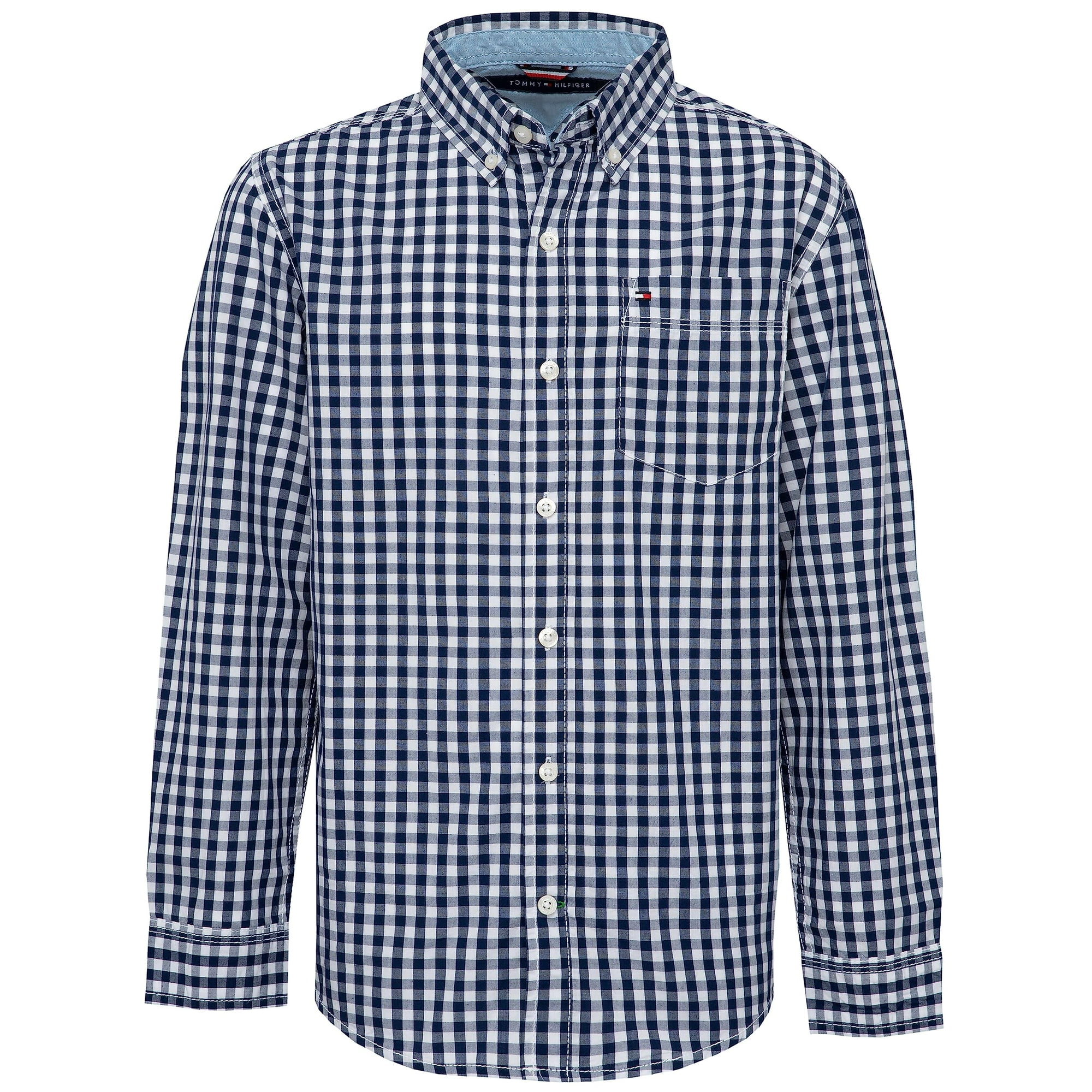 Camisa Tommy Hilfiger Para Niños Grandes, Manga Larga, Azul Baxter, Talla L