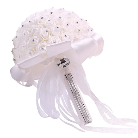 Magideal - De Boda Para Novia, Flores Artificiales, Accesorios De Boda, Ramo De Tiro De Boda Romántico, Ramo De Boda De Celebración Nupcial Para Vacaciones Blanco