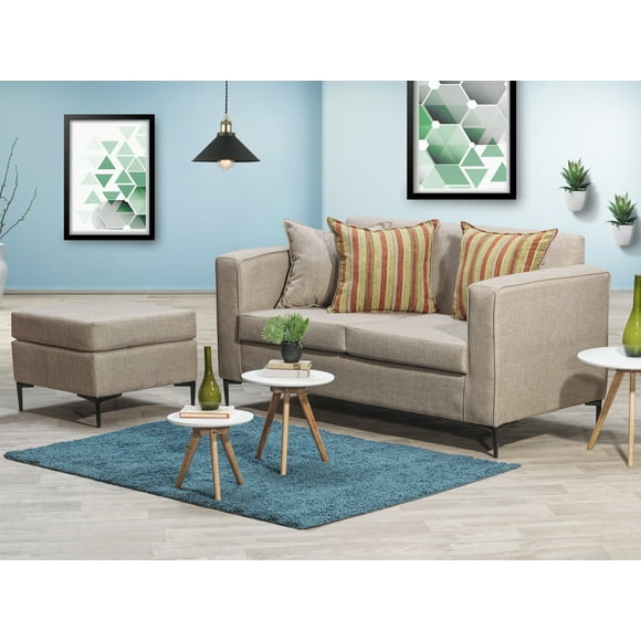 Sofá Clio 2C + 1 Pouf-Met Tela Beige