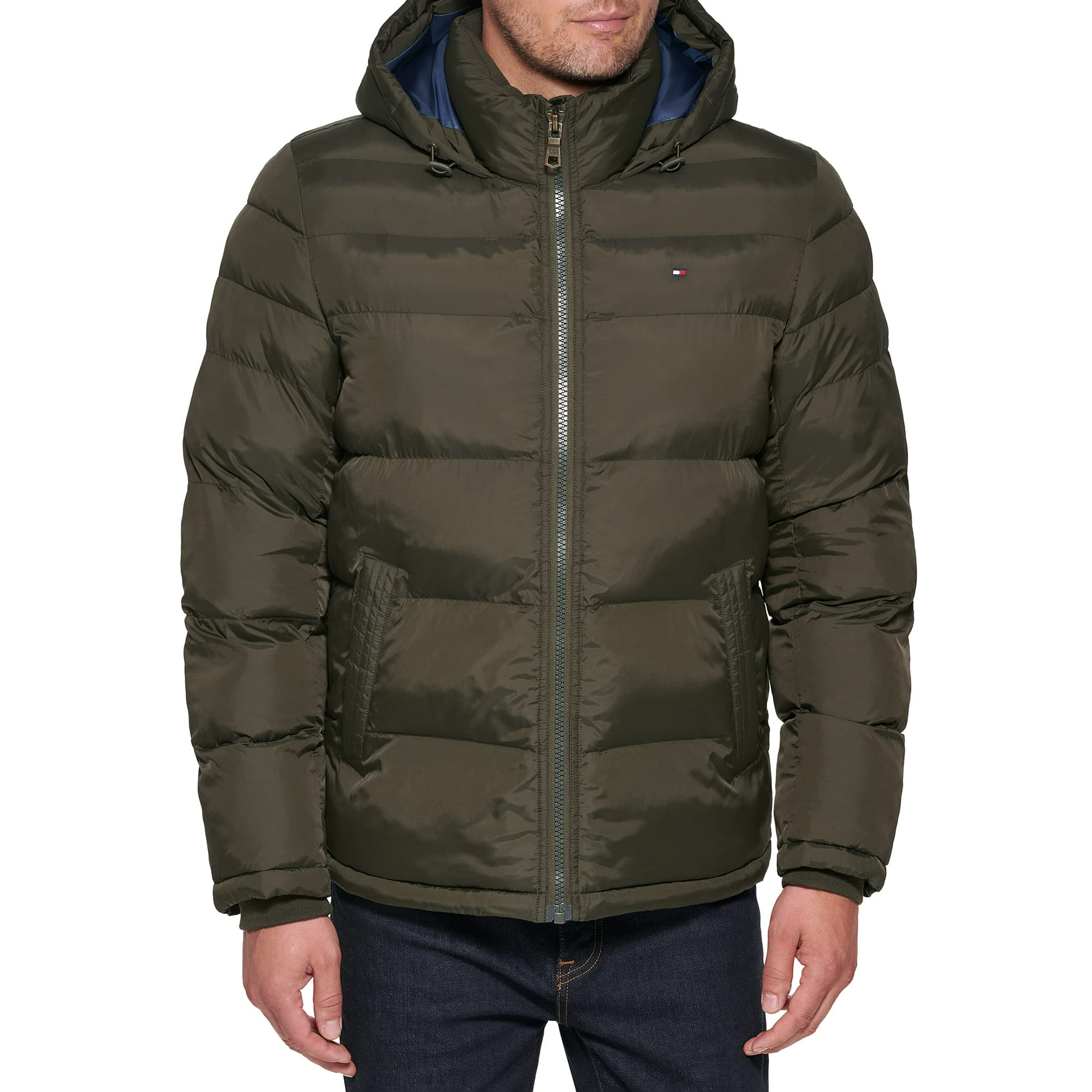 Chaqueta Tommy Hilfiger Classic Con Capucha Acolchada Para Hombre, Color Verde Oliva