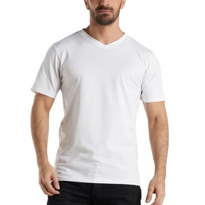 Top - Camisetas Blancas Manga Corta Cuello V Algodón Pack 2 Talla L