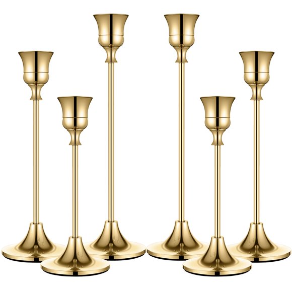 Juego de portavelas dianjingjumei, metal dorado, latón cónico (6 piezas)