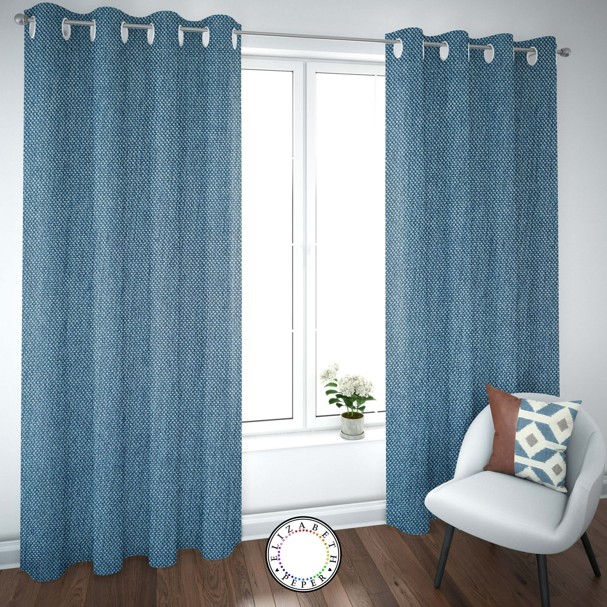 Elizabeth Peper - Set De Cortinas Textura Lino 2 Paños De 145 X 220 Cm Azul