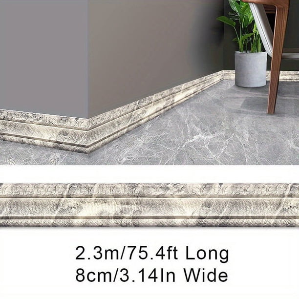1pc Self-Adhesive Flexible Foam Molding Trim, 90"x 3" 3D Sticky Decorative Wall Trim Lines Skirting Baseboard Border, Waterproof Wallpaper For Living Room And Home Decorations