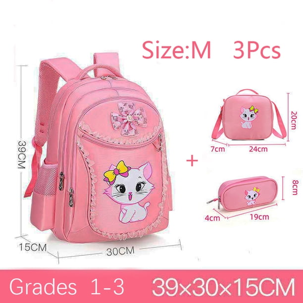 3Pcs Children Backpack+Lunch Bag+Pencil Case Cute Cat Kid School Bag Backpack Girl Student Teenagers Waterproof Primary Bookbag