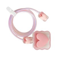 Magideal - Estuche Protector 3D, Cabezal De Cargador Línea De Datos Accesorios De Cable De Datos Protector De Cargador Rápido De Dibujos Animados Para Teléfono , Amo El Rosa