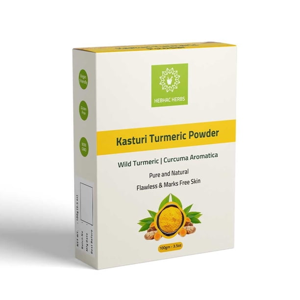 Polvo de Kasthuri Manjal Hebhac Herbs para Cuidado de la Piel y el Rostro | Polvo de Cúrcuma Silvestre | Curcuma Aromatica | Ayuda con el Acné (100 g)