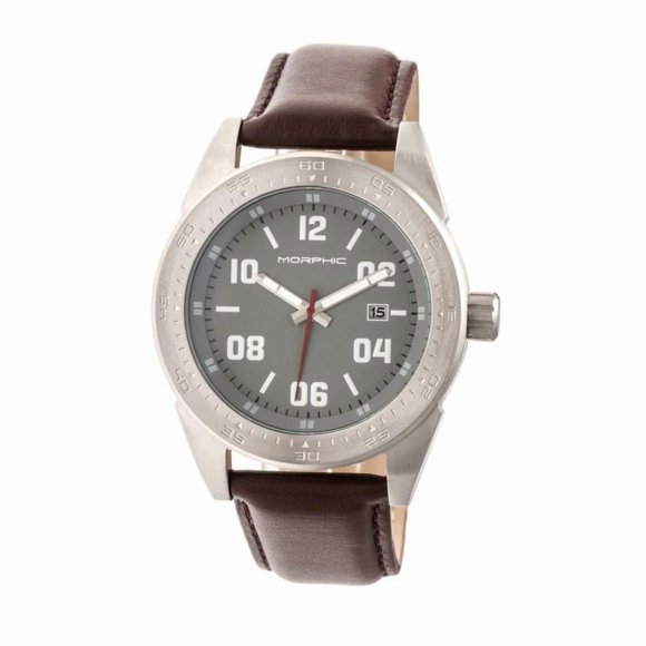 Reloj Morphic M63 Series - Correa de piel con fecha para hombre, color gris y marrón
