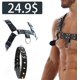 thumbnail image 2 of Arnés de cuero brillante para hombre, arnés de pecho con brazaletes de cuero, cinturón de arnés rojo y negro, correas de hebilla ajustables, arnés de disfraz para fiesta de carnaval, ropa de club, arn, 2 of 6