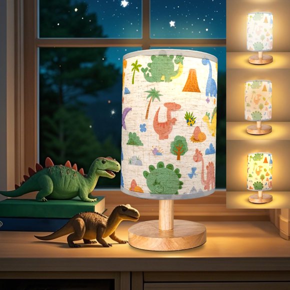 Lámpara GFTDNS Decoración de Habitación Dinosaurio 13x13x25 cm Base de Madera