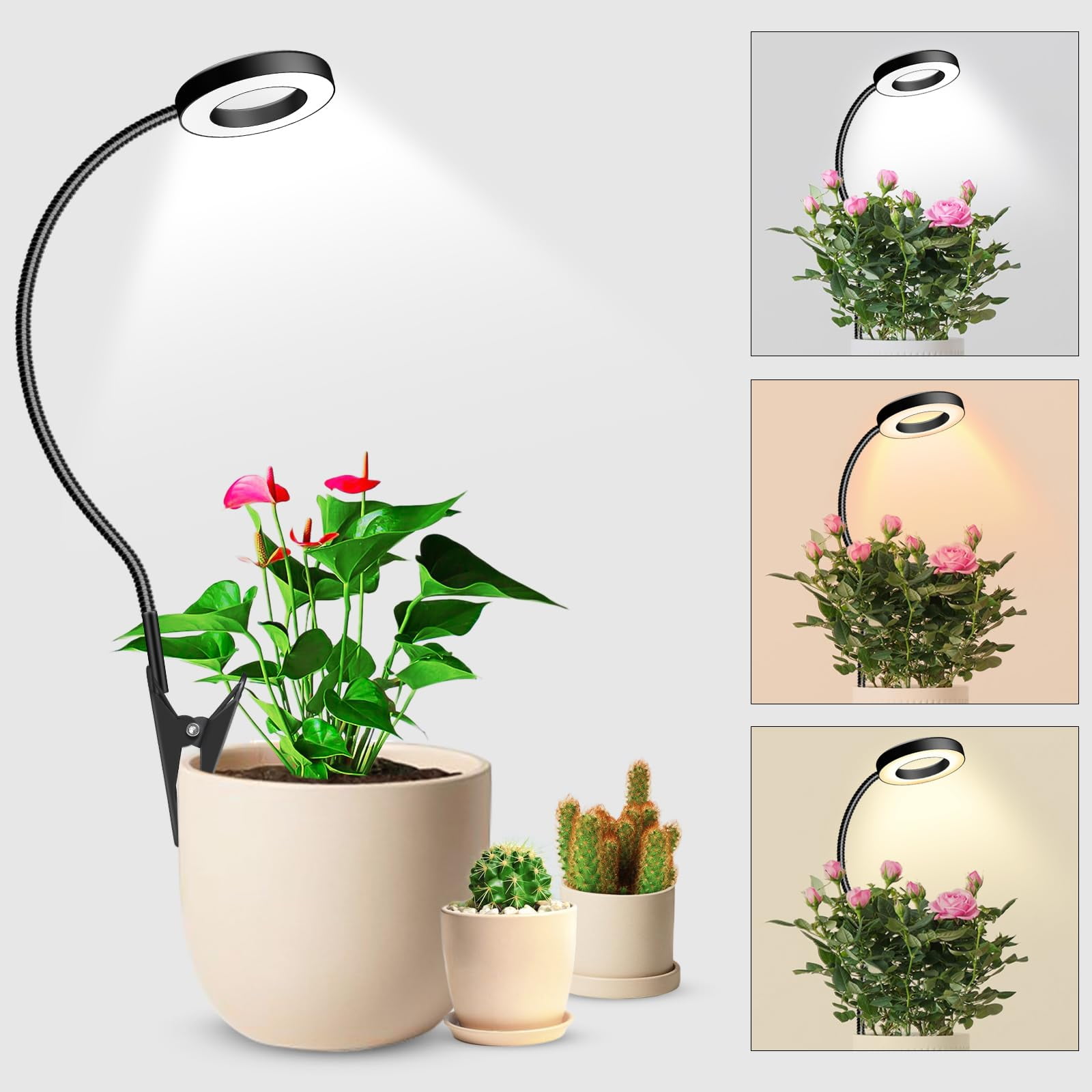 Xusx111 - Cultivar Luces Para Plantas De Interior Espectro Completo, Clip En Lámpara De Crecimiento Con Modos De 3 Colores, Temporizador Automático Y Niveles Dimmables Para El Cultivo De Interiores (n
