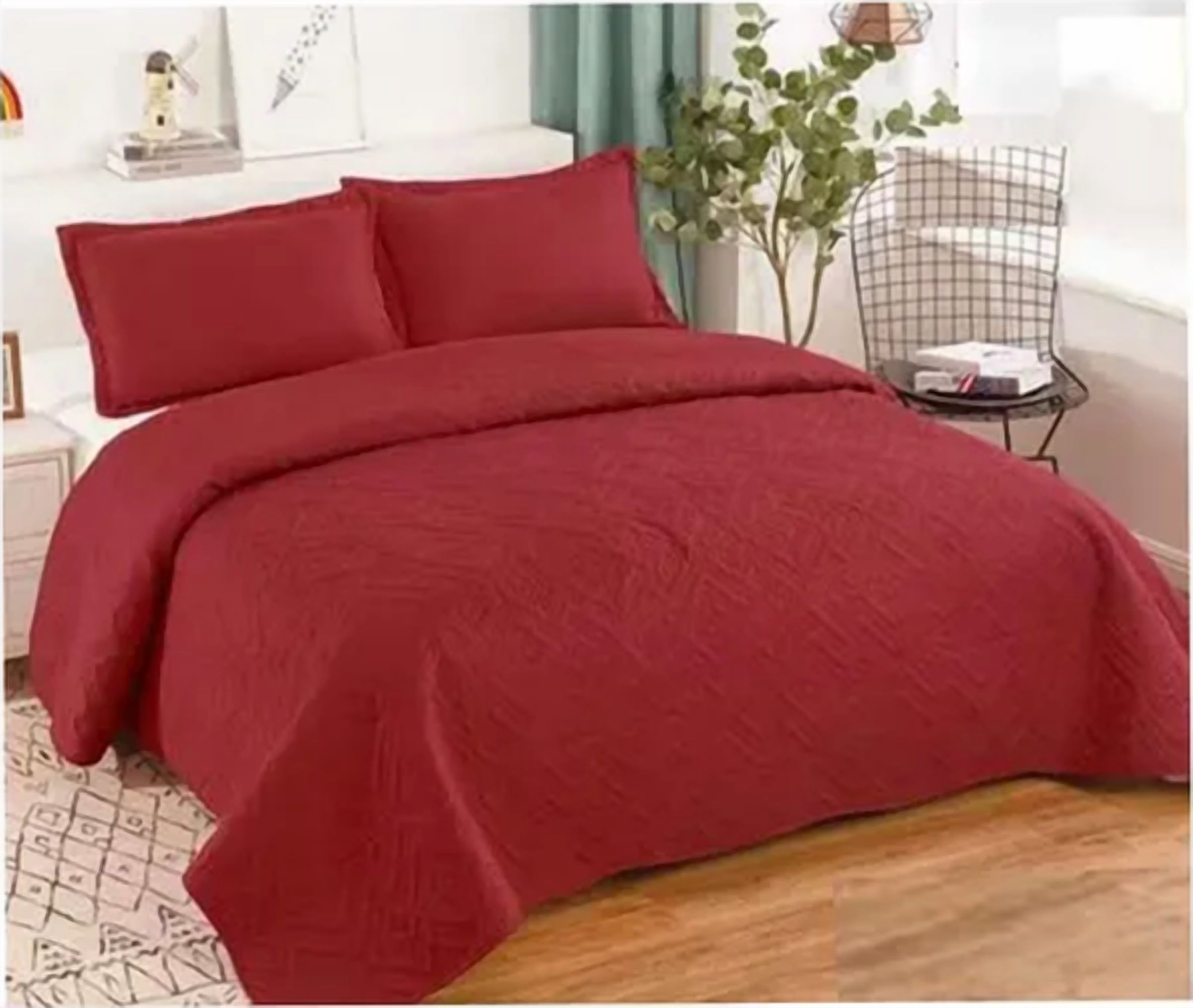 Genérico - Cubrecama Quilt Verano King Color Burdeo