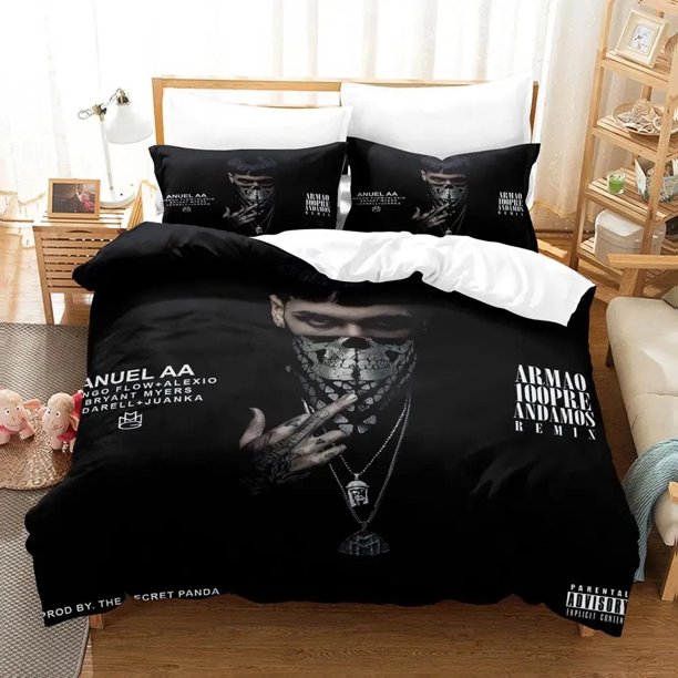 Anuel Aa Real Hasta La Muerte Bedding Set Duvet Cover Comforter Pillowcase Boys Girls Adults Bedroom Bed Sheets