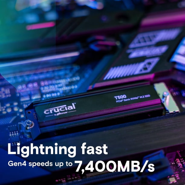 SSD Crucial T500 de 1 TB Gen4 NVMe M.2 interno con disipador