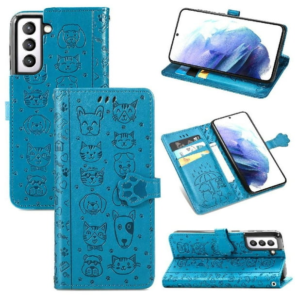 Funda Cartera FOXDOCK para Samsung Galaxy S22 Plus , Flip PU con Relieve de Gatos y Perros, Tarjetero y Soporte