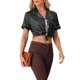 thumbnail image 4 of INSPIRE CHIC Conjunto de Pijama de Satén para Mujer con Ribete en Contraste Camisa de Botones con Solapa Suave y Pantalones Cortos con Volantes Ropa de Dormir X-Large Negro, 4 of 6