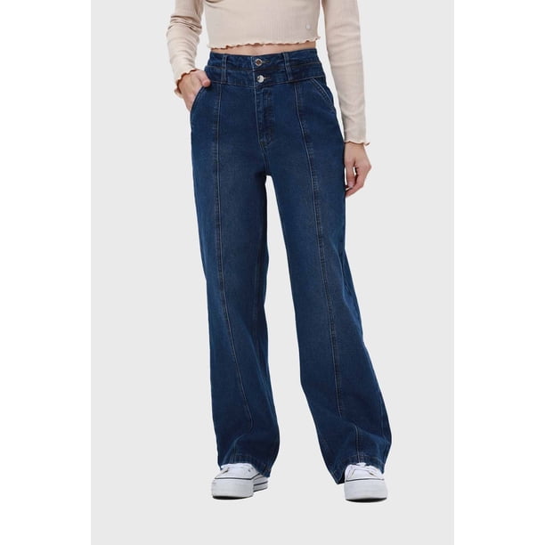 Jeans Mujer Línea Media Calce Recto Azul