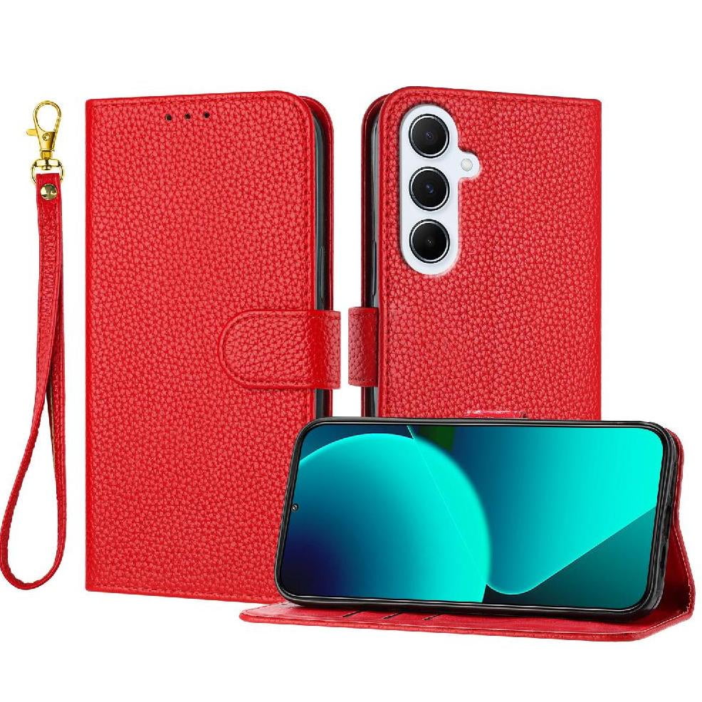Foxdock - Funda Cartera Para Samsung Galaxy A56 5g Tarjetero Soporte Magnético Y Correa Rojo