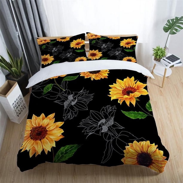 Unicron Sunflower Music Flag Tower Quilt Duvet Cover Set Bed Linen 3-Piece Bedding Set