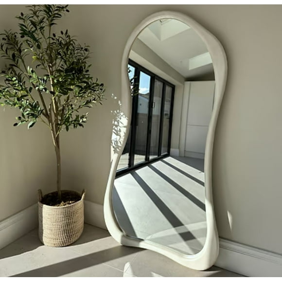 Espejo Asimetrico Cuerpo Entero Madera Blanco 200X100cm