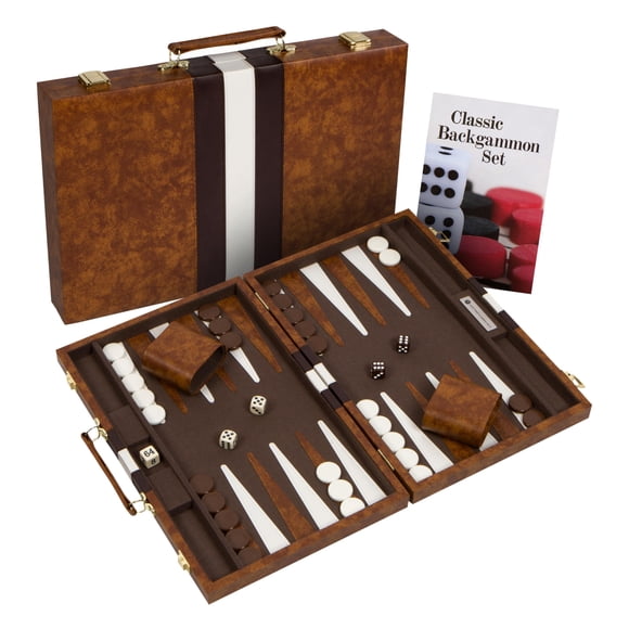 Set de backgammon Get The Games Out, tamaño de viaje con guía, marrón