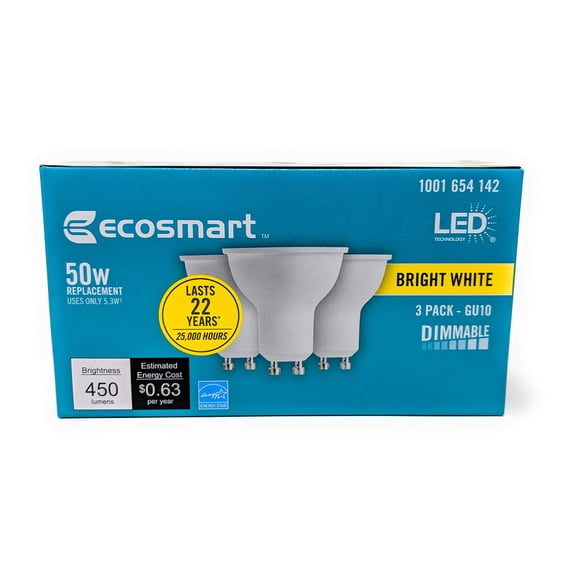 Bombilla LED Ecosmart MR16 GU10 de 5 W, 450 lm, color blanco brillante, paquete de 3