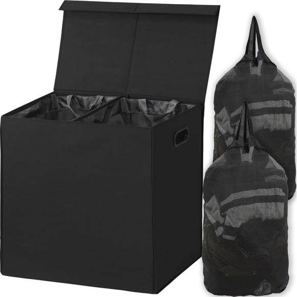 Cesta para ropa sucia Simple Houseware, doble, con tapa, negra