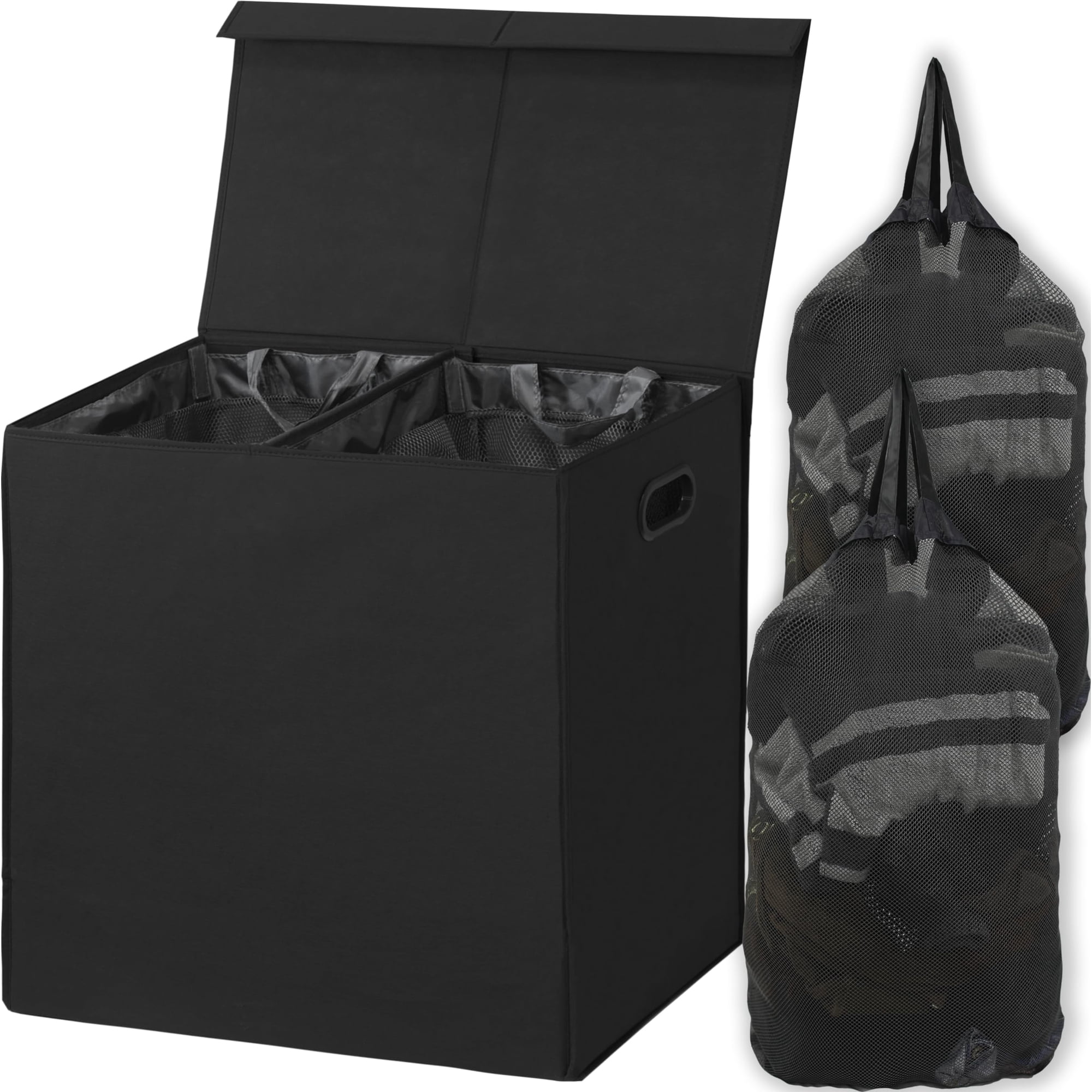 Cesta Para Ropa Sucia Simple Houseware, Doble, Con Tapa, Negra