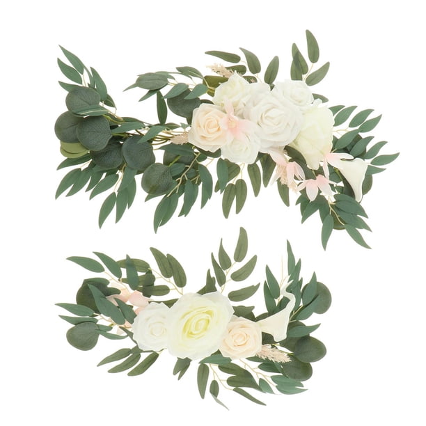 2 Piezas Colgantes De Flores Artificiales Swag Rústico Para Decoración De Fiesta De Boda Blanco
