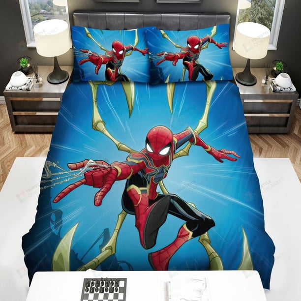 Iron Spider Spider-man Character Quilt Duvet Cover Set Comforter Cover 3-Piece Bedding Set