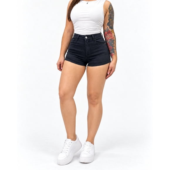 Short Mujer D1509 Negro Tiro Alto