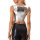 thumbnail image 3 of INSPIRE CHIC Top sin mangas para mujer U Neck Party Clubwear Holographic Shiny Metallic Crop Top Silver L, 3 of 6