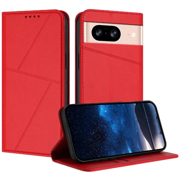 Funda Cartera Magnética para Google Pixel 8 Protección Antichoque con Ranuras Rojo