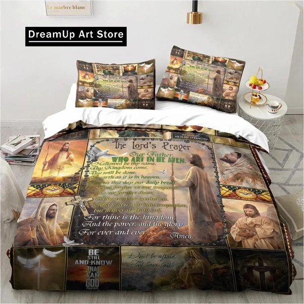 v563 Bed Sheets Jesus Christ Church Mary Christian Religious Bedding Set Boys Girls Twin Queen King Size Duvet Cover Pillowcase Bed boys Adult 3-Piece Bedding Set (1 Duvet Cover + 2 Pillow Shams) Bed