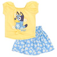 Camiseta Y Falda Outfit Bluey Para Niñas Pequeñas, Amarillo/Azul, 4T